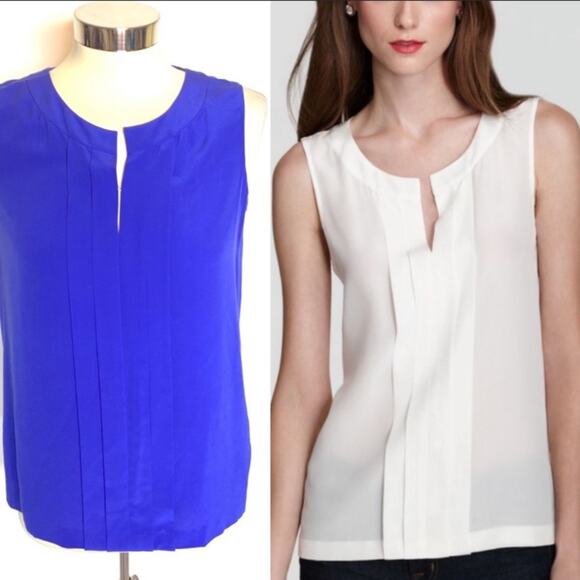 Kate spade addie silk pleatkeyhole blouse blue sz 4 - Picture 1 of 6